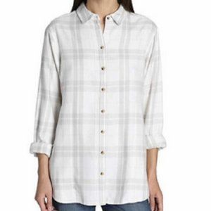 NWT Jach's Girlfriend Women's Flannel Shirt White & Gray